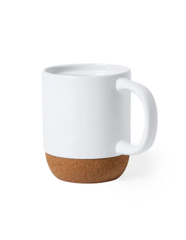 Taza blanca mate con base de corcho