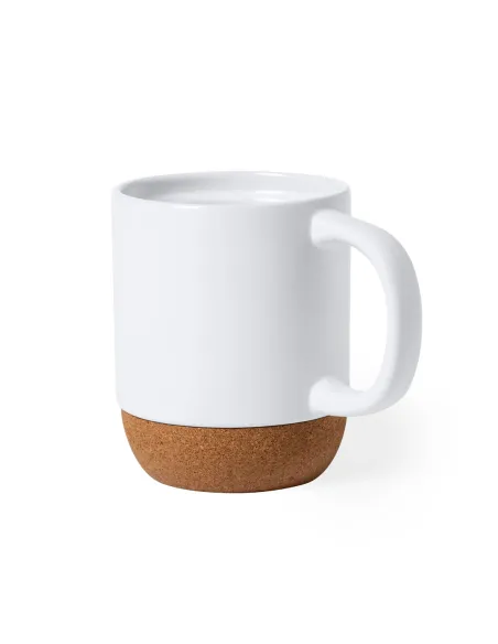 Taza blanca mate con base de corcho