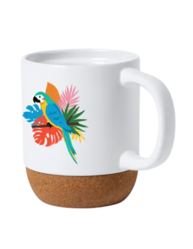Taza blanca mate con base de corcho