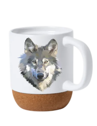 Taza blanca mate con base de corcho