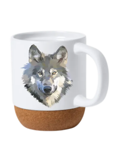 Taza blanca mate con base de corcho